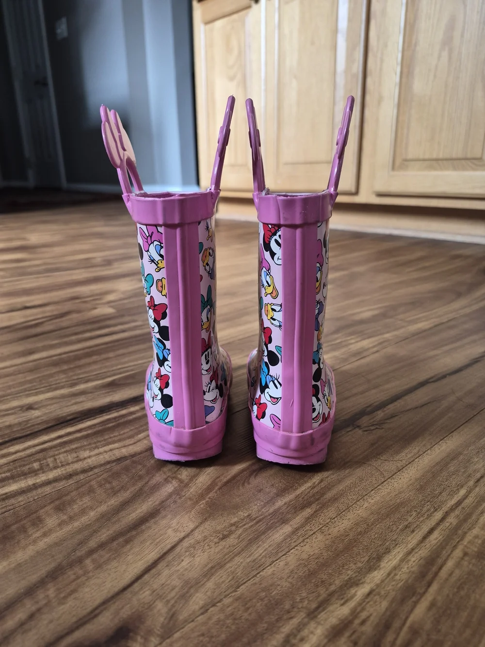 Disney Pink Minnie & Friends Kids Rain Boots with Bow Handles- Toddler 5/6